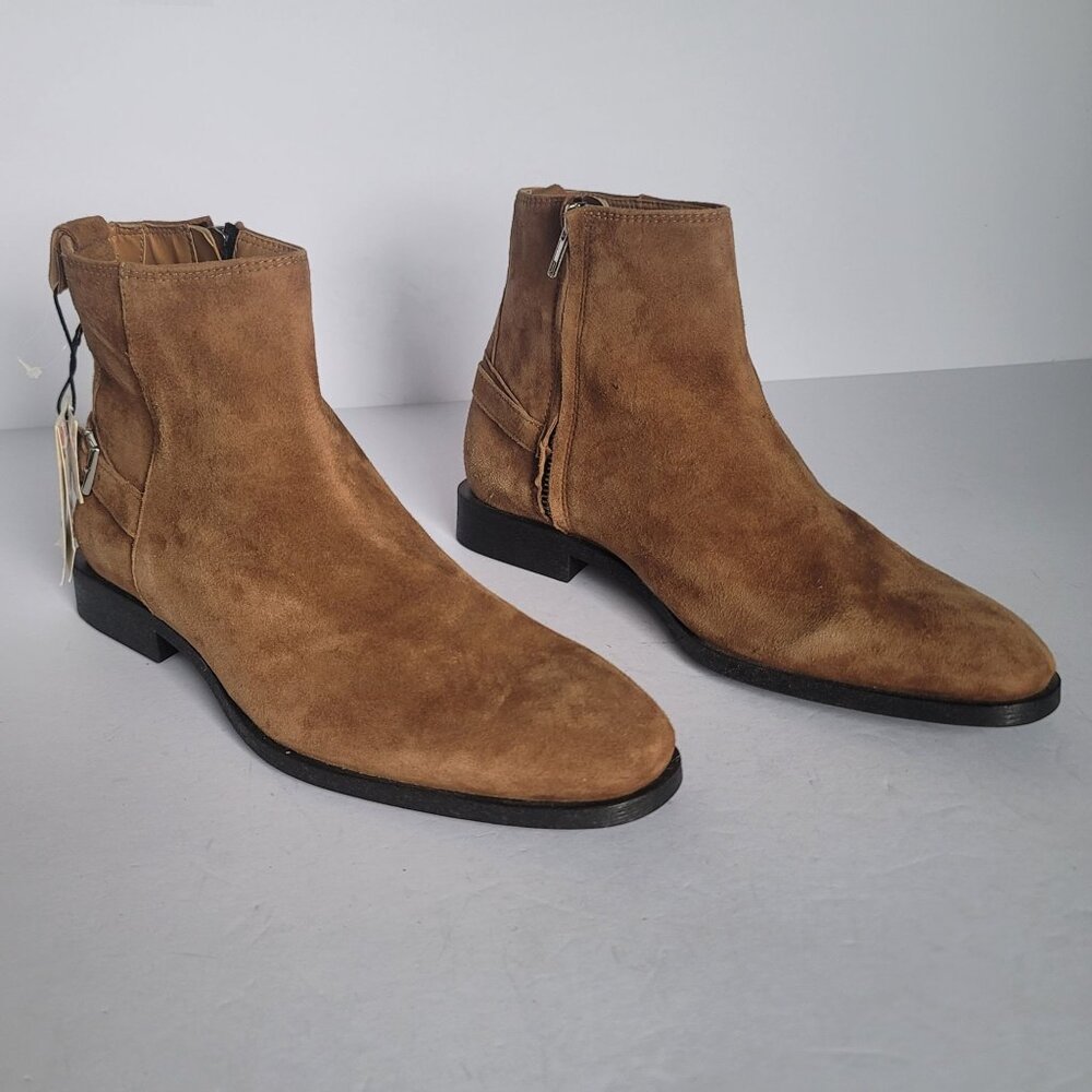 Zara Men's Brown Buckle Suede Ankle Boots.
